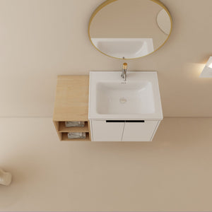 English Elm 36 Inch Modern Wall-Mounted Bathroom Vanity Set With Soft-Close Doors, Ceramic Sink & Storage Shelf W999S00111