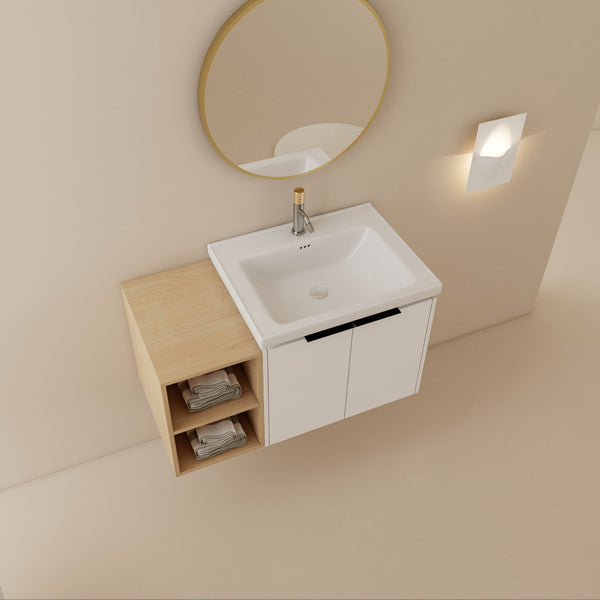 English Elm 36 Inch Modern Wall-Mounted Bathroom Vanity Set With Soft-Close Doors, Ceramic Sink & Storage Shelf W999S00111