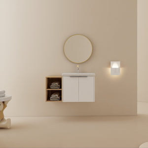 English Elm 36 Inch Modern Wall-Mounted Bathroom Vanity Set With Soft-Close Doors, Ceramic Sink & Storage Shelf W999S00111