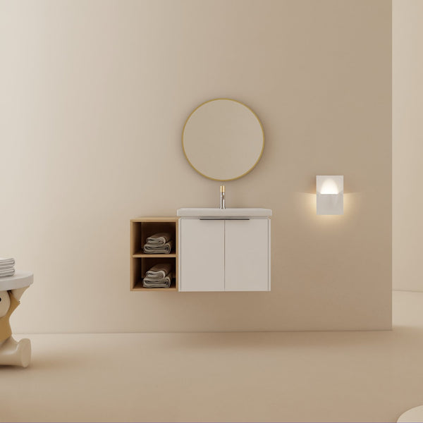 English Elm 36 Inch Modern Wall-Mounted Bathroom Vanity Set With Soft-Close Doors, Ceramic Sink & Storage Shelf W999S00111