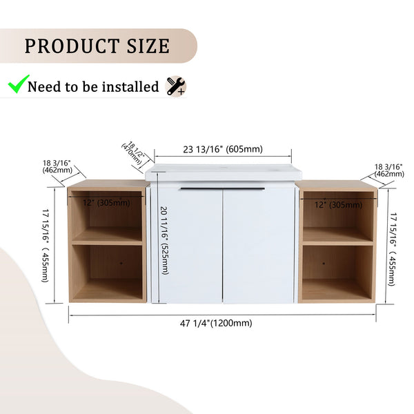 English Elm 48 Inch Soft Close Bathroom Vanity With Sink, Smart Storage & Modern Design For Small Spaces W999S00112