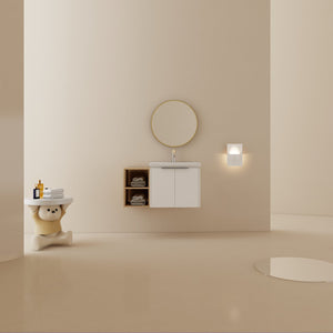 English Elm 36 Inch Modern Wall-Mounted Bathroom Vanity Set With Soft-Close Doors, Ceramic Sink & Storage Shelf W999S00111