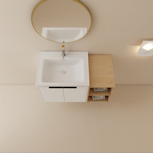 English Elm 36 Inch Modern Wall-Mounted Bathroom Vanity Set With Soft-Close Doors, Ceramic Sink & Storage Shelf W999S00111