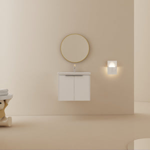 English Elm 24 Inch Wall Mounted Vanity with Ceramic Basin, Soft-Close Doors, Metal Handles, Water-Resistant Plywood W999125749