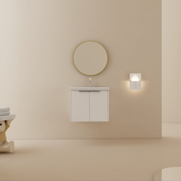 English Elm 24 Inch Wall Mounted Vanity with Ceramic Basin, Soft-Close Doors, Metal Handles, Water-Resistant Plywood W999125749