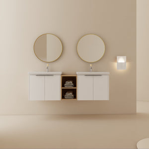 English Elm 60 Inch Modern Soft Close Bathroom Vanity With Double Ceramic Sinks & Smart Storage Solution W999S00113
