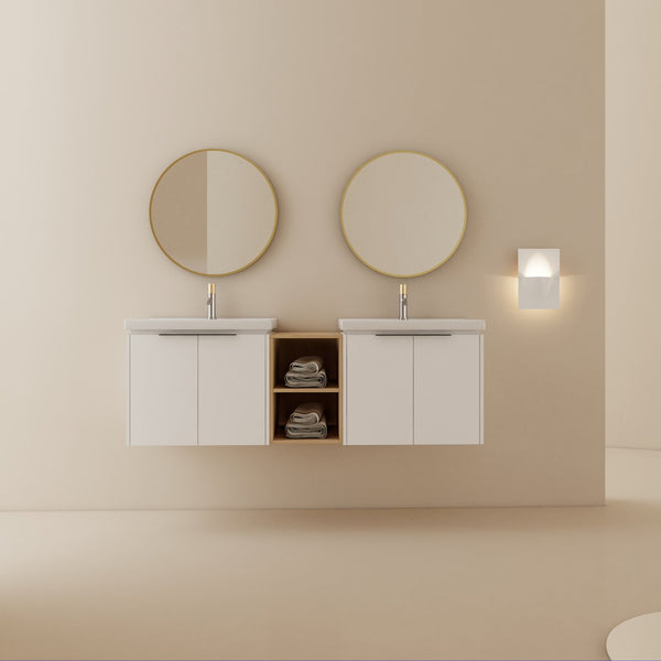 English Elm 60 Inch Modern Soft Close Bathroom Vanity With Double Ceramic Sinks & Smart Storage Solution W999S00113
