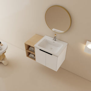 English Elm 36 Inch Modern Wall-Mounted Bathroom Vanity Set With Soft-Close Doors, Ceramic Sink & Storage Shelf W999S00111