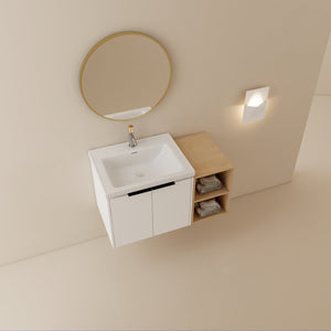 English Elm 36 Inch Modern Wall-Mounted Bathroom Vanity Set With Soft-Close Doors, Ceramic Sink & Storage Shelf W999S00111