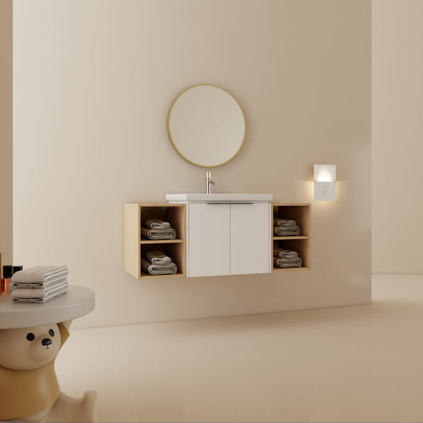 English Elm 48 Inch Soft Close Bathroom Vanity With Sink, Smart Storage & Modern Design For Small Spaces W999S00112