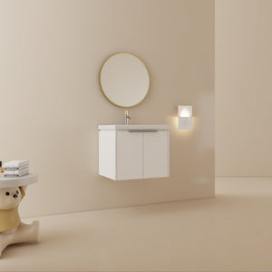English Elm 24 Inch Wall Mounted Vanity with Ceramic Basin, Soft-Close Doors, Metal Handles, Water-Resistant Plywood W999125749
