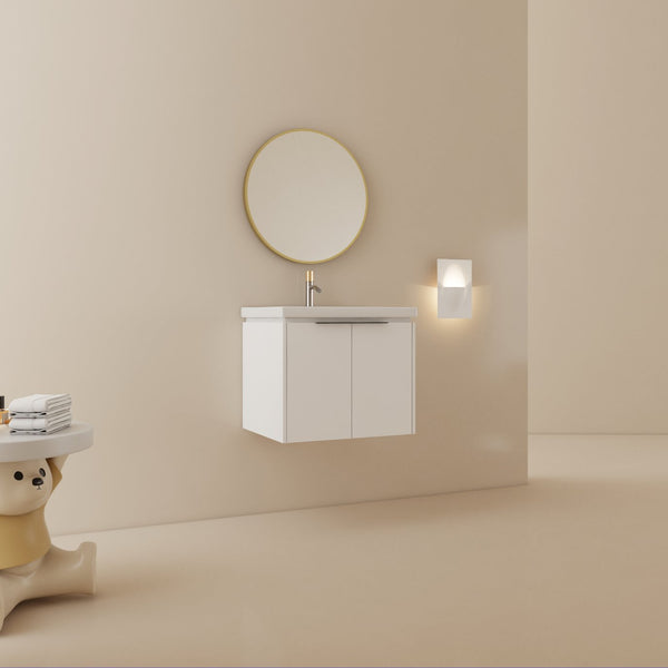 English Elm 24 Inch Wall Mounted Vanity with Ceramic Basin, Soft-Close Doors, Metal Handles, Water-Resistant Plywood W999125749