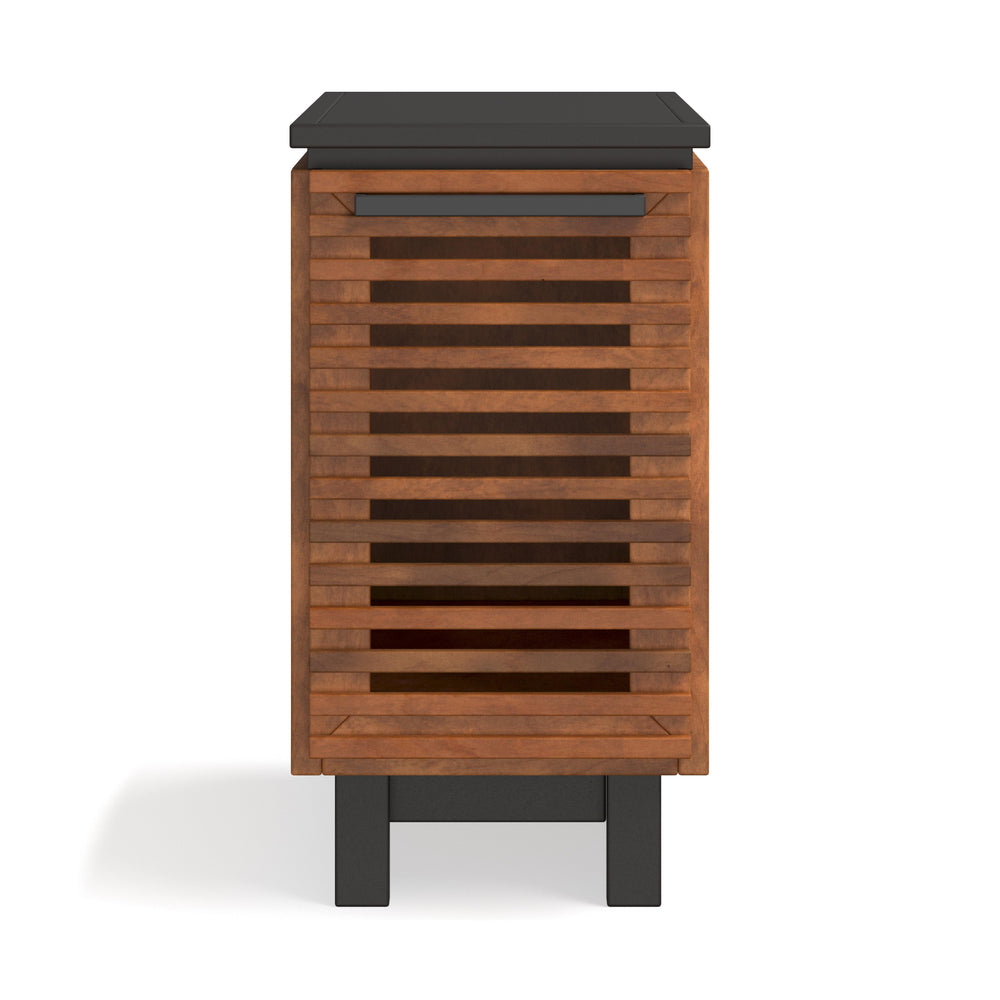 English Elm 13" Modern Chairside Table Black & Bourbon Finish — Scandinavian Poplar/Okume, Slatted Door, Ready-to-Use B108131542
