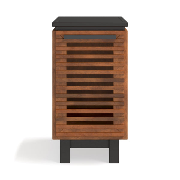 English Elm 13" Modern Chairside Table Black & Bourbon Finish — Scandinavian Poplar/Okume, Slatted Door, Ready-to-Use B108131542