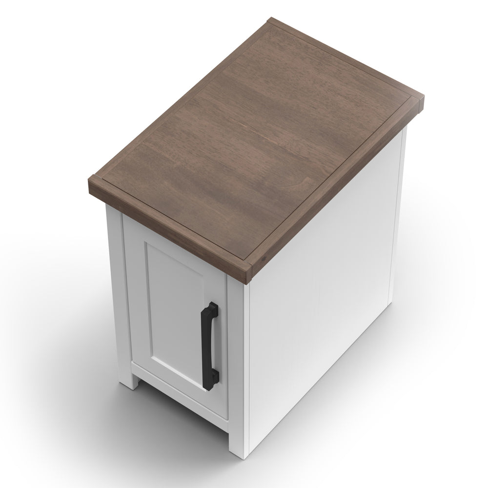 English Elm 14 inch Chairside Table with Two-Tone Farmhouse Charm, Fully Assembled, Bronze Hardware Ready White B108131545