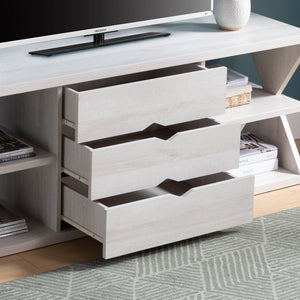 English Elm Modern White Oak TV Stand with 4 Open Shelves, 3 Smooth-Glide Drawers, Holds up to 60" TVs, Sleek Design B107131397