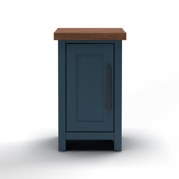 English Elm 14 inch Chairside Table with Two-Tone Farmhouse Charm, Fully Assembled, Bronze Hardware Ready Blue B108131556