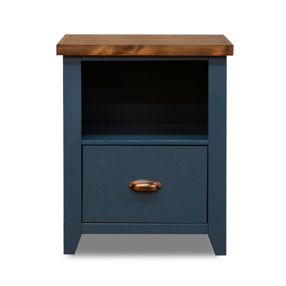 English Elm 22 inch 22 one-drawer file cabinet Blue Denim & Whiskey two-tone farmhouse style fully assembled, versatile storage B108131557