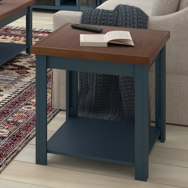 English Elm 24 24 Inch Side Table Blue Denim & Whiskey Two-Tone Farmhouse Accent End Table Fully Assembled Ready B108131554