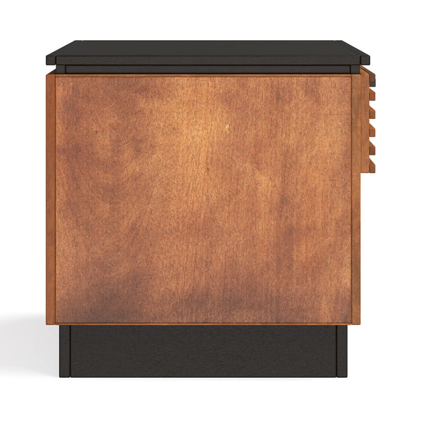 English Elm 24" Scandinavian Side Table in Black & Bourbon Finish, Poplar/Okume Craft, Drawer + Shelf, Ready B108131541