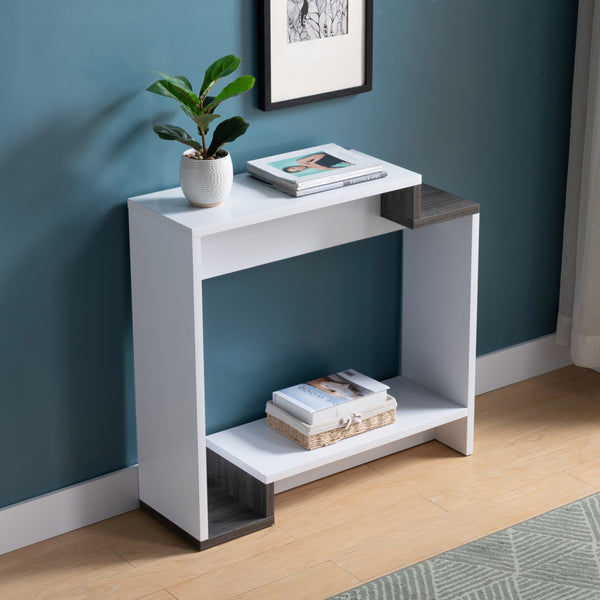 English Elm Contemporary Multi-Shelf Console Table in White & Grey — Modern Entryway Organizer with Storage Space B107131400