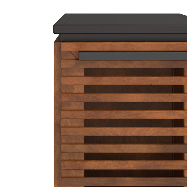 English Elm 13" Modern Chairside Table Black & Bourbon Finish — Scandinavian Poplar/Okume, Slatted Door, Ready-to-Use B108131542