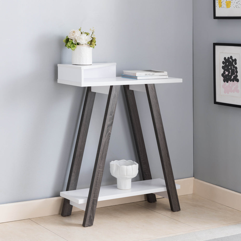 English Elm Contemporary Two-Toned Console Table - Stylish White & Grey Design With Two Shelves For Storage B107131390
