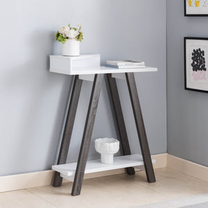 English Elm Contemporary Two-Toned Console Table - Stylish White & Grey Design With Two Shelves For Storage B107131390