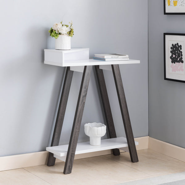 English Elm Contemporary Two-Toned Console Table - Stylish White & Grey Design With Two Shelves For Storage B107131390