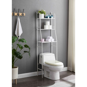 English Elm Three Tier Over-the-Toilet Storage Shelf White – Heavy-Duty Metal Etagere, 3 Slat Shelves, Sturdy Curved Design B107131419