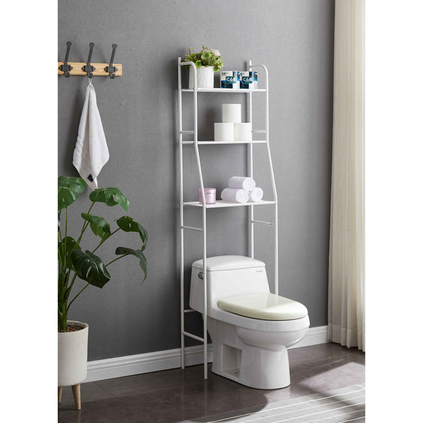 English Elm Three Tier Over-the-Toilet Storage Shelf White – Heavy-Duty Metal Etagere, 3 Slat Shelves, Sturdy Curved Design B107131419