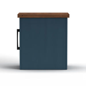 English Elm 14 inch Chairside Table with Two-Tone Farmhouse Charm, Fully Assembled, Bronze Hardware Ready Blue B108131556