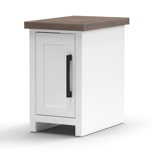 English Elm 14 inch Chairside Table with Two-Tone Farmhouse Charm, Fully Assembled, Bronze Hardware Ready White B108131545