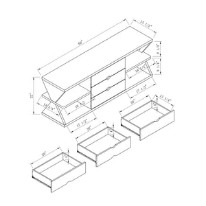 English Elm Modern White Oak TV Stand with 4 Open Shelves, 3 Smooth-Glide Drawers, Holds up to 60" TVs, Sleek Design B107131397