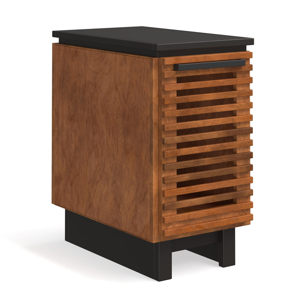 English Elm 13" Modern Chairside Table Black & Bourbon Finish — Scandinavian Poplar/Okume, Slatted Door, Ready-to-Use B108131542