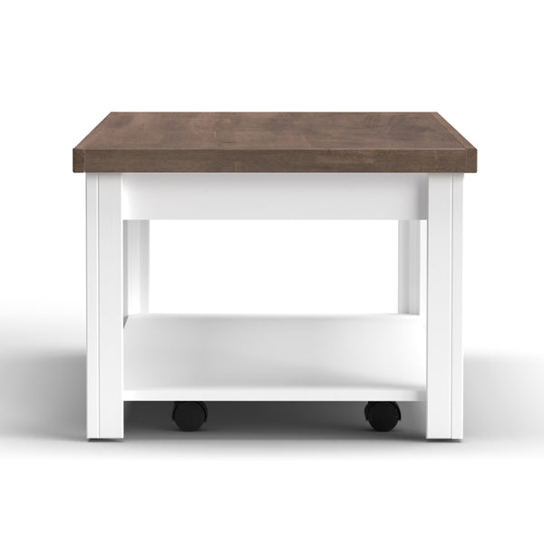 English Elm 48 Inch Coffee Table Jasmine Whitewash & Barnwood Two-Tone Rustic Farmhouse Poplar with Casters Fully Assembled B108131544