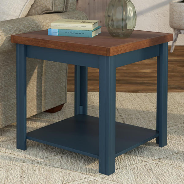 English Elm 24 24 Inch Side Table Blue Denim & Whiskey Two-Tone Farmhouse Accent End Table Fully Assembled Ready B108131554