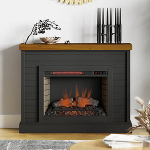 English Elm 48 inch Modern Farmhouse Fireplace Mantel with 28" Electric Insert, Two-Tone Black & Whiskey Charm B108131560