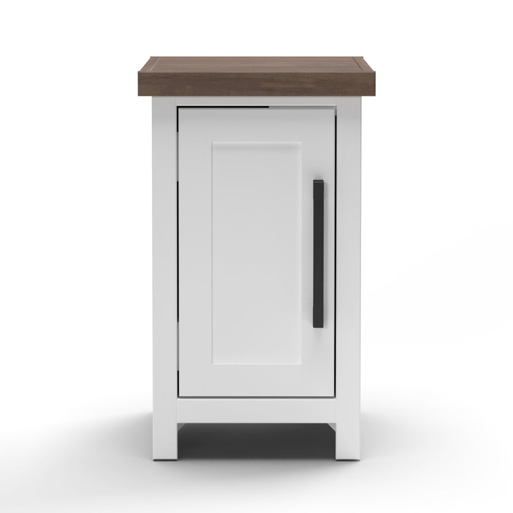 English Elm 14 inch Chairside Table with Two-Tone Farmhouse Charm, Fully Assembled, Bronze Hardware Ready White B108131545