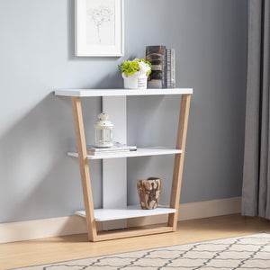 English Elm Contemporary Console Table With 3 Open Shelves - Stylish Two-Tone Design For Modern Spaces B107131387