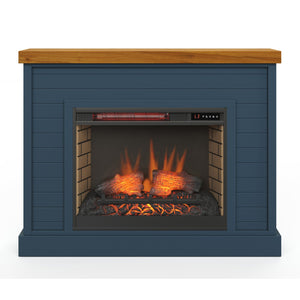 English Elm 48 Inch Fireplace Mantel with Shiplap Panels and Plank Top, Two-Tone Farmhouse Charm, Electric Heat Blue B108131559