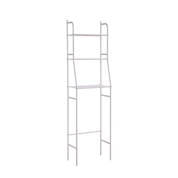 English Elm Three Tier Over-the-Toilet Storage Shelf White – Heavy-Duty Metal Etagere, 3 Slat Shelves, Sturdy Curved Design B107131419