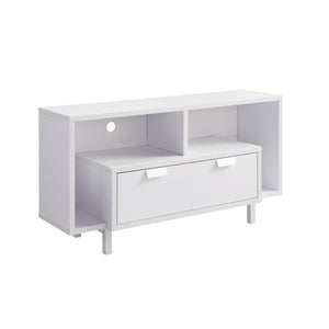 English Elm Modern TV Stand White with 2 Drawers, Open Shelves & Cable Cutouts — Sturdy U-Legs for Media Rooms B107131410