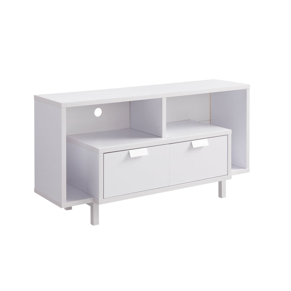 English Elm Modern TV Stand White with 2 Drawers, Open Shelves & Cable Cutouts — Sturdy U-Legs for Media Rooms B107131410