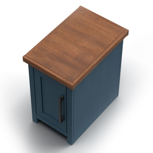 English Elm 14 inch Chairside Table with Two-Tone Farmhouse Charm, Fully Assembled, Bronze Hardware Ready Blue B108131556