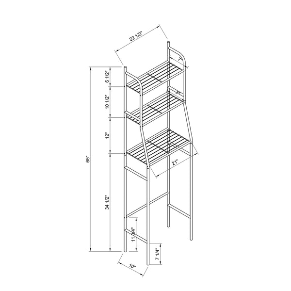 English Elm Three Tier Over-the-Toilet Storage Shelf White – Heavy-Duty Metal Etagere, 3 Slat Shelves, Sturdy Curved Design B107131419