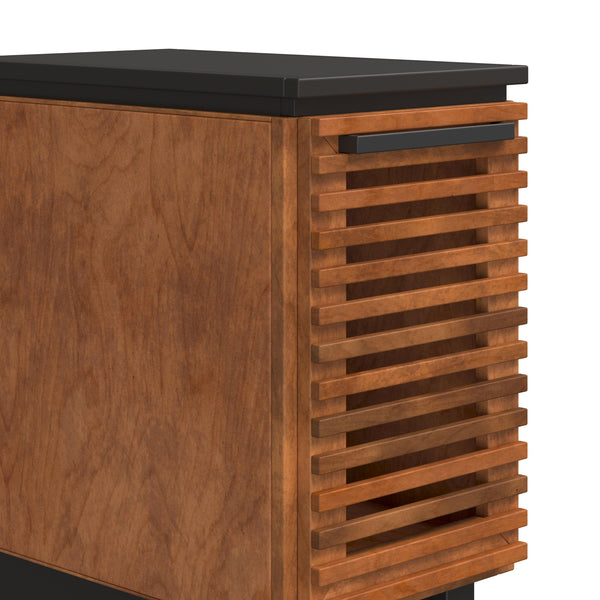 English Elm 13" Modern Chairside Table Black & Bourbon Finish — Scandinavian Poplar/Okume, Slatted Door, Ready-to-Use B108131542