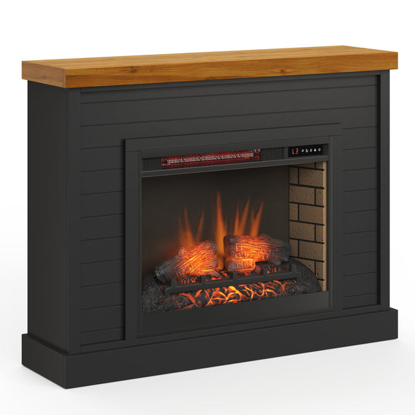 English Elm 48 inch Modern Farmhouse Fireplace Mantel with 28" Electric Insert, Two-Tone Black & Whiskey Charm B108131560
