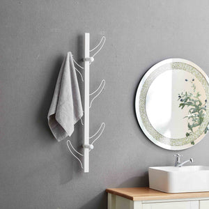 English Elm Vertical Metal Eight-Hook Coat Rack Wall Mount with Rounded Antlers, Dual-Prong Scarf Holders, Hardware Included White B107131421