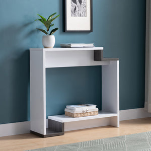 English Elm Contemporary Multi-Shelf Console Table in White & Grey — Modern Entryway Organizer with Storage Space B107131400